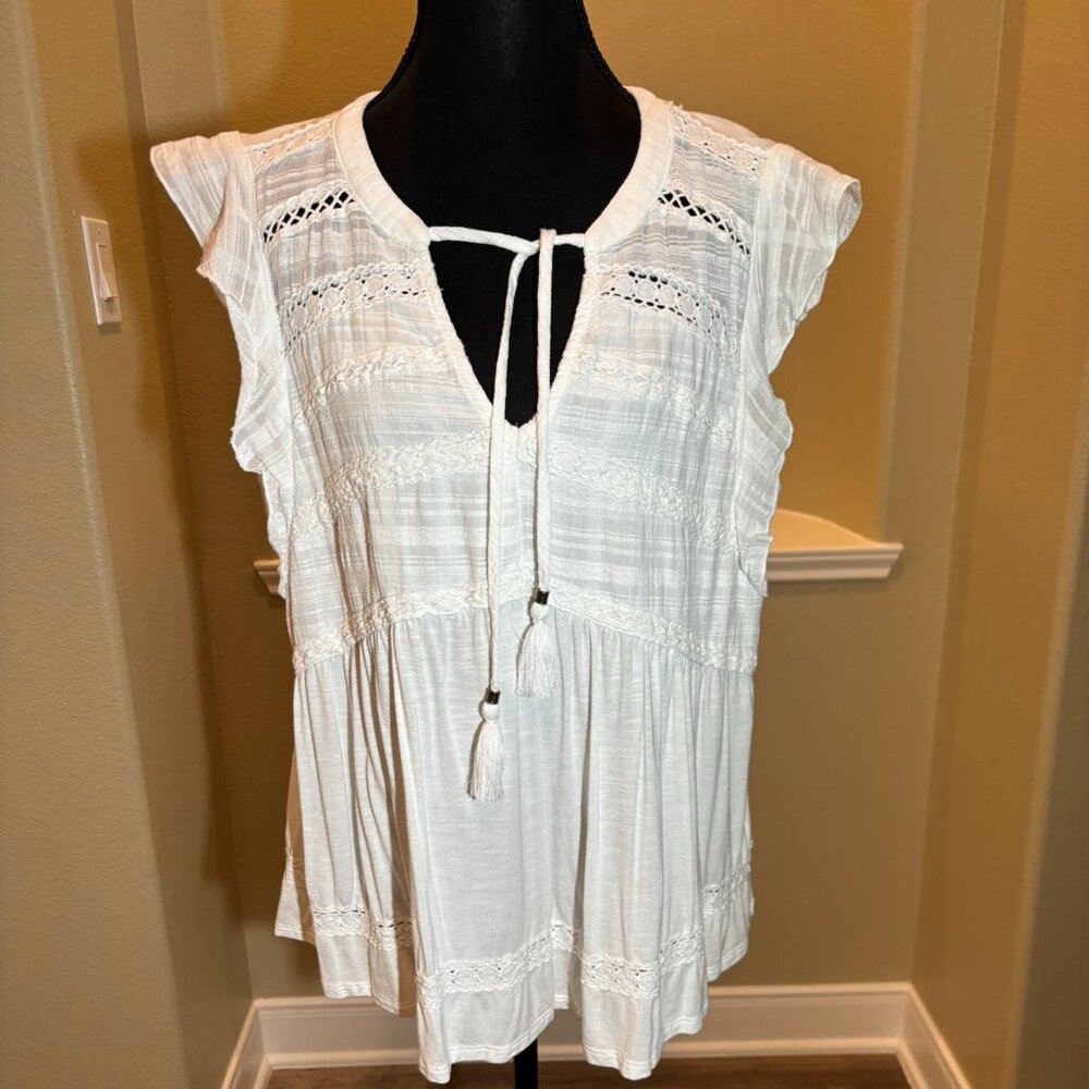 Nuture by Westbound White Tunic Top w/Tassels Size XL